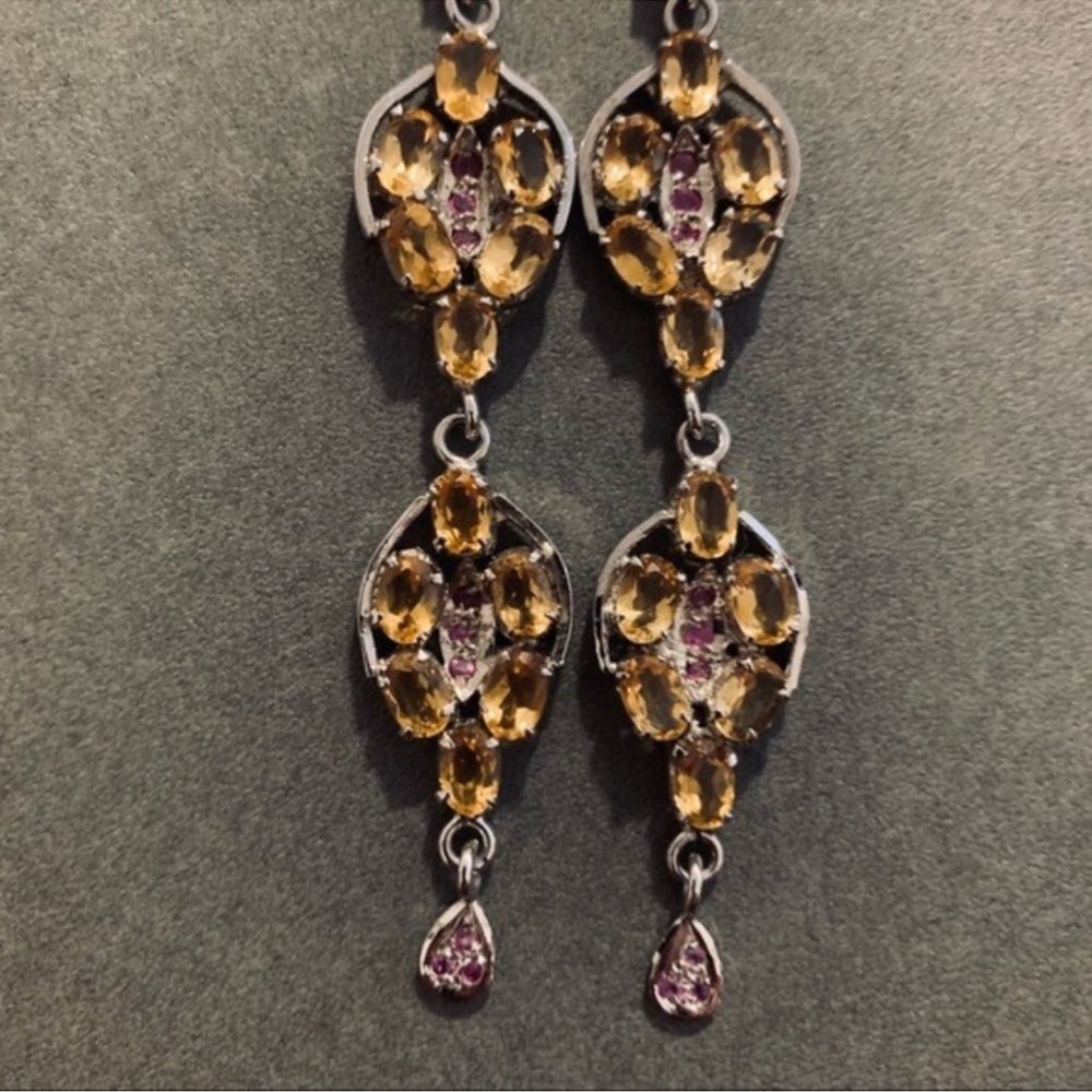 Citrine & Ruby Chandeliers in Sterling Sil… - Picture 7 of 10